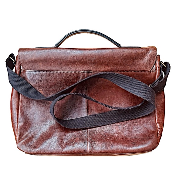 FOSSIL Brown Leather Briefcase Bag Shoulder Crossbody 15”x11”x3.5” Office - Picture 2 of 16